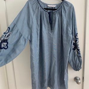 ZARA blue embroidered tunic dress S